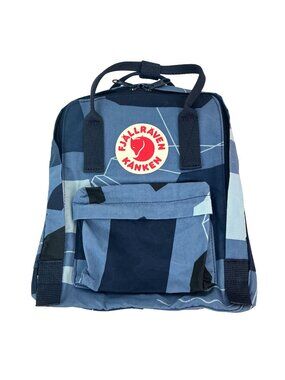Fjallraven Kanken Mini Backpack Blue Geometric Print With Front Zip Pocket & Adj